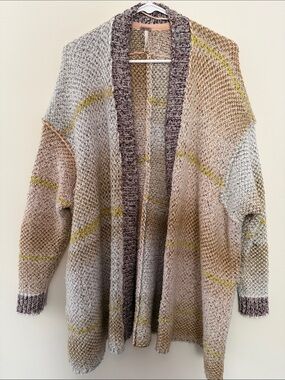 Free People Open-Front Colorblock Knit Cardigan - Gray, Pink, Purple & Yellow
